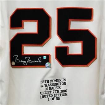 Barry Bonds Signed and MLB Authenticated Jersey to commemorate HR #756